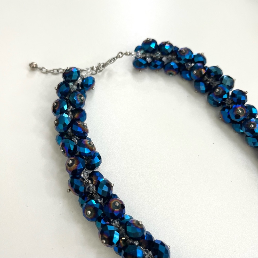 Vintage Blue Sparkly Half AB Crystal Beaded Necklace